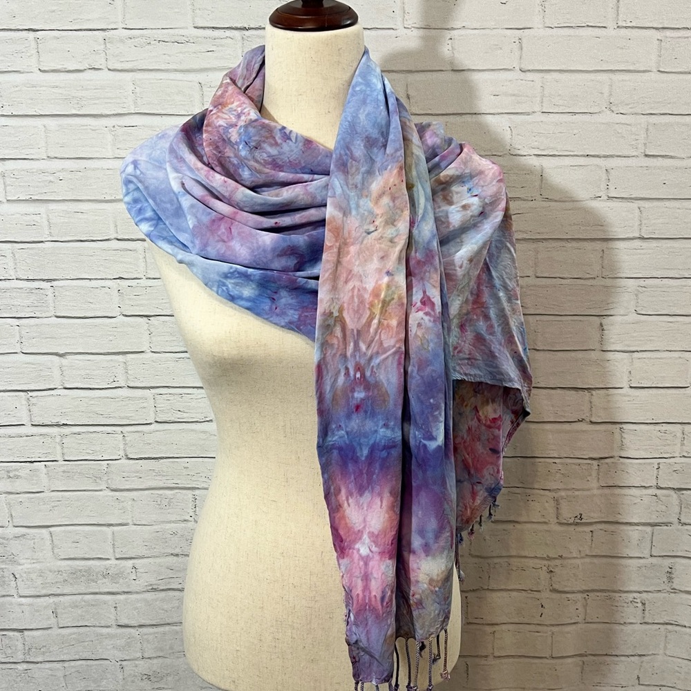 Ice Dyed Scarf Wrap Watercolor style Handmade and OOAK!